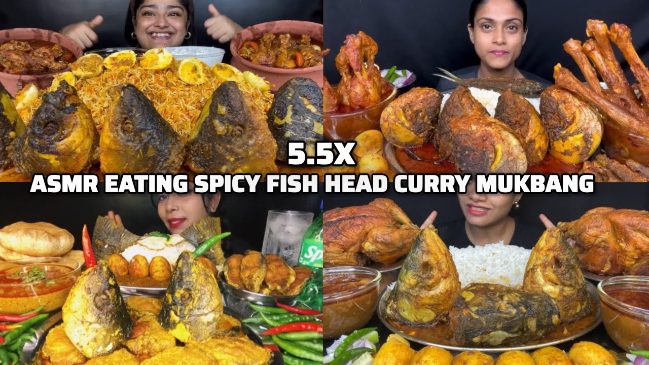 ASMR: EATING SPICY🔥 FISH HEAD CURRY CHICKEN CURRY 🤤 MUKBANG