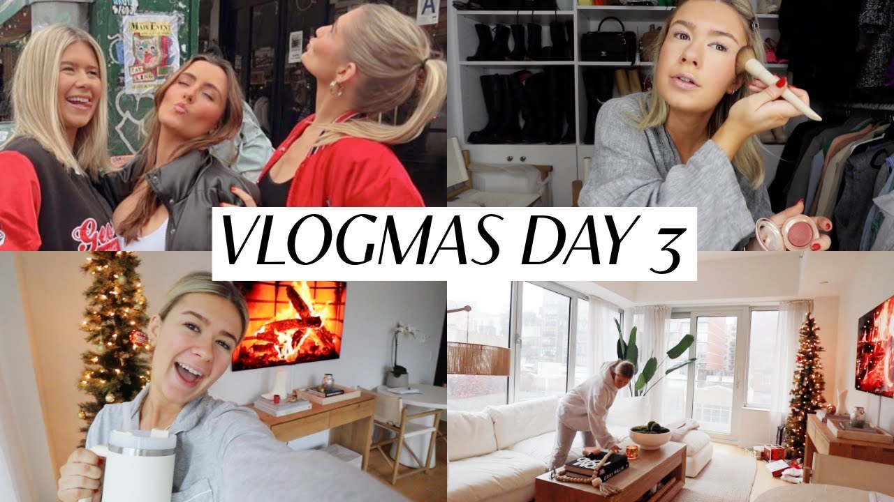 VLOGMAS IN NEW YORK DAY 3: my everyday makeup routine, clean with me, gameday!!!
