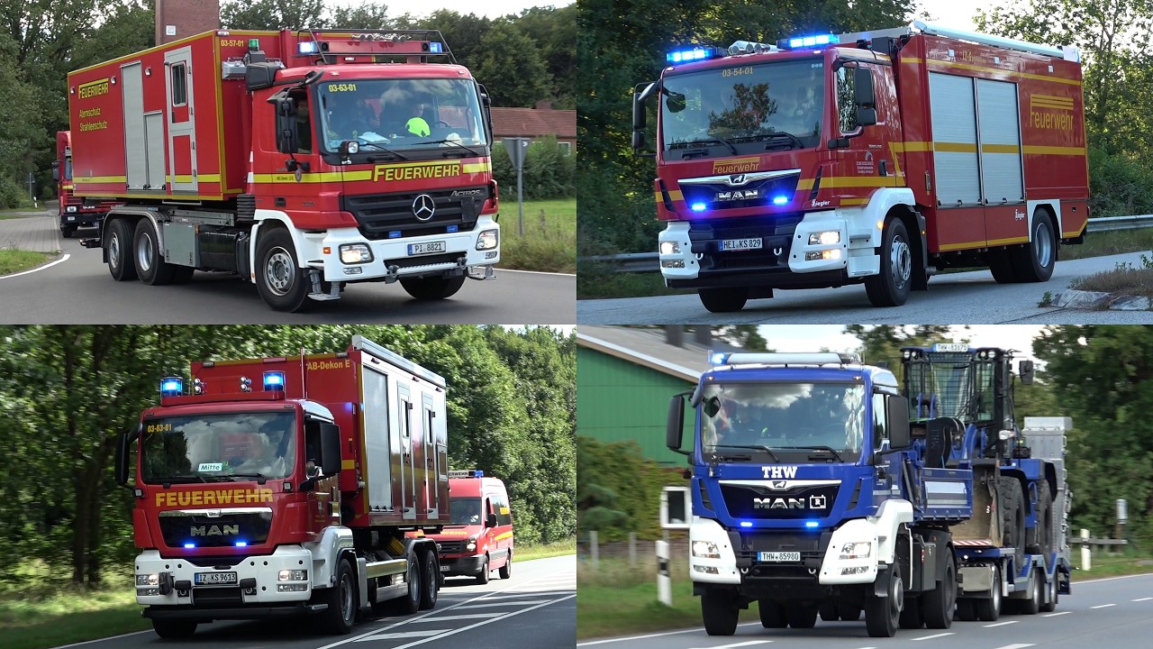 [GEFAHRGUTAUSTRITT - GROßEINSATZ auf AUTOBAHN 23!] Einsatzfahrten Feuerwehr, LZ-Gefahrgut, THW & DRK