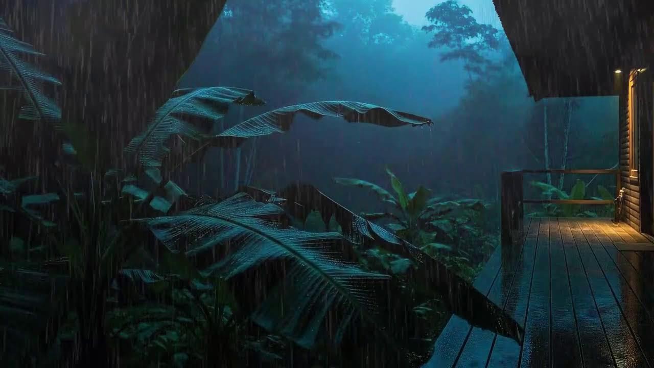 Quick Sleep with Light Rainfall and Soft Storm at Forest Cabin Terrace 🌧️