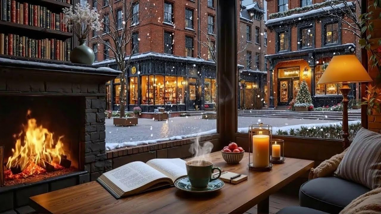 A Snowy Evening Café ☕ Gentle Jazz & Fireplace Sounds to Stay Focused