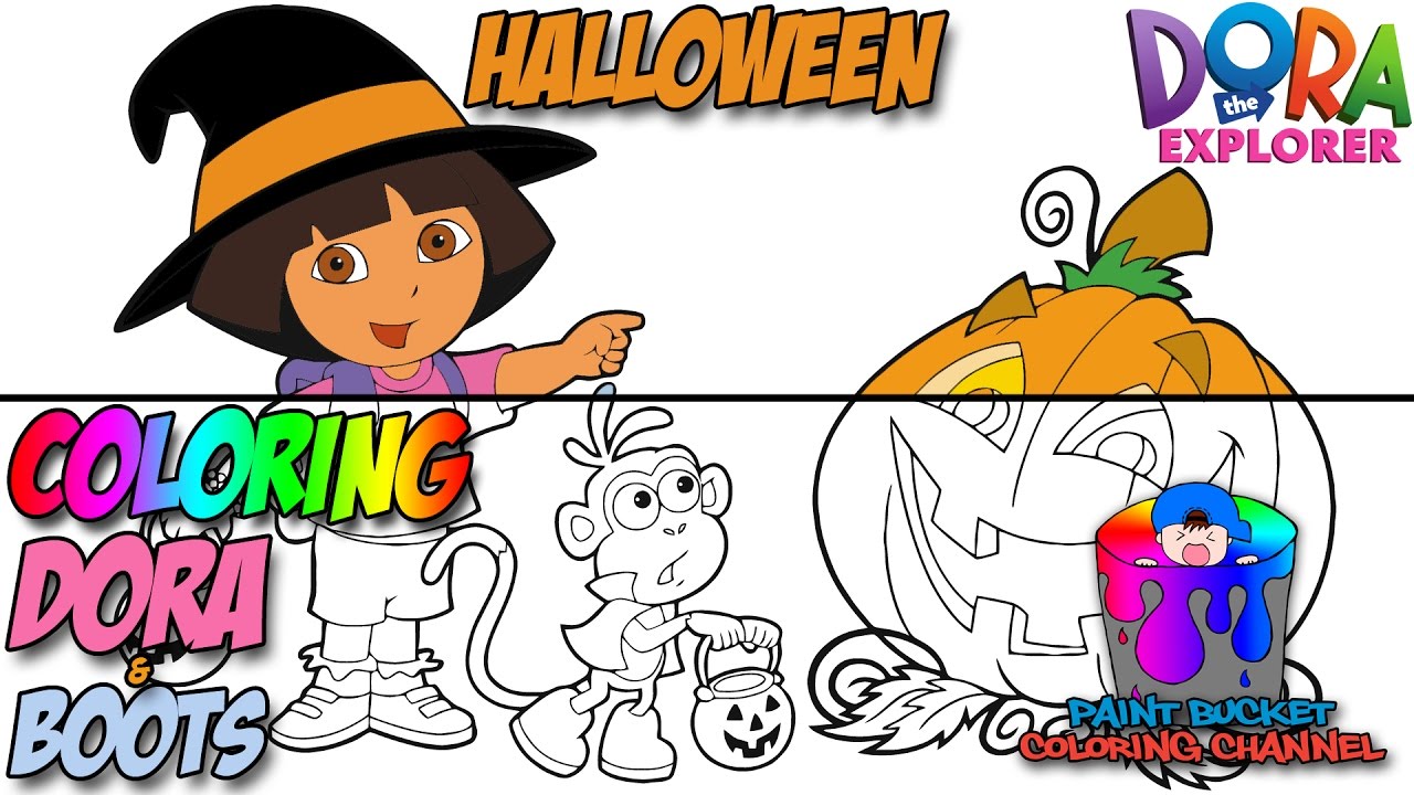 Dora the Explorer and Boots Halloween Coloring Page - Nickelodeon Nick Jr. Coloring Book for Kids