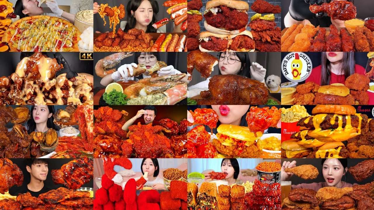 2× SPEED EATING SOUNDS SPICY FRIED CHICKEN, BURGER, SEAFOOD | NO TALKING ASMR MUKBANG | KOREAN FOOD 