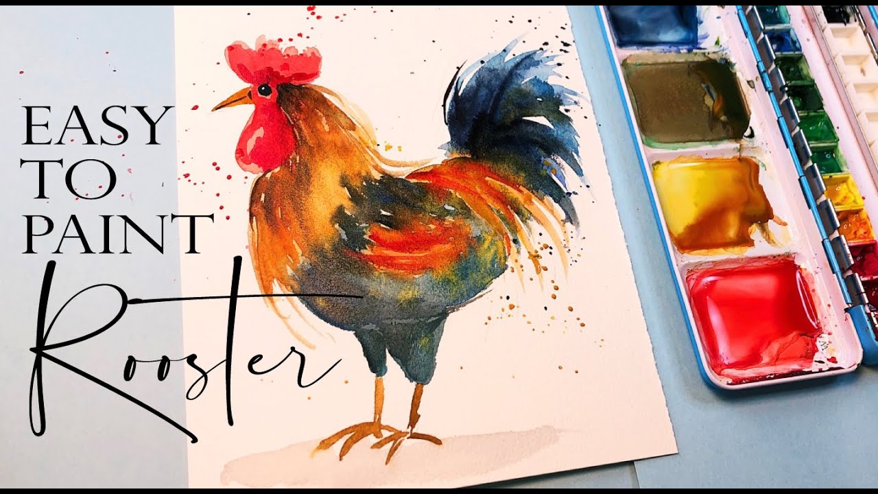 Easy Rooster Painting [Step by Step] Watercolor Tutorial/ Easy for Beginners
