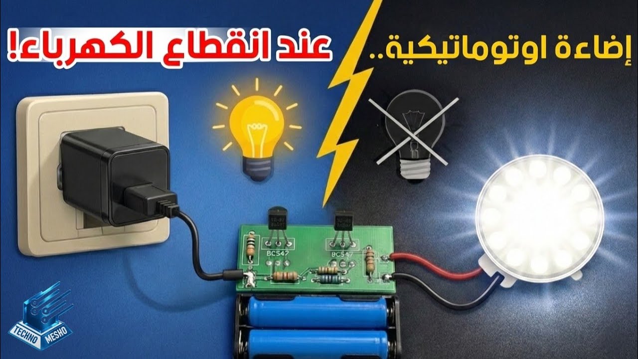 دائرة إضاءة أوتوماتيكية لانقطاع الكهرباء | Automatic lighting circuit for power outages