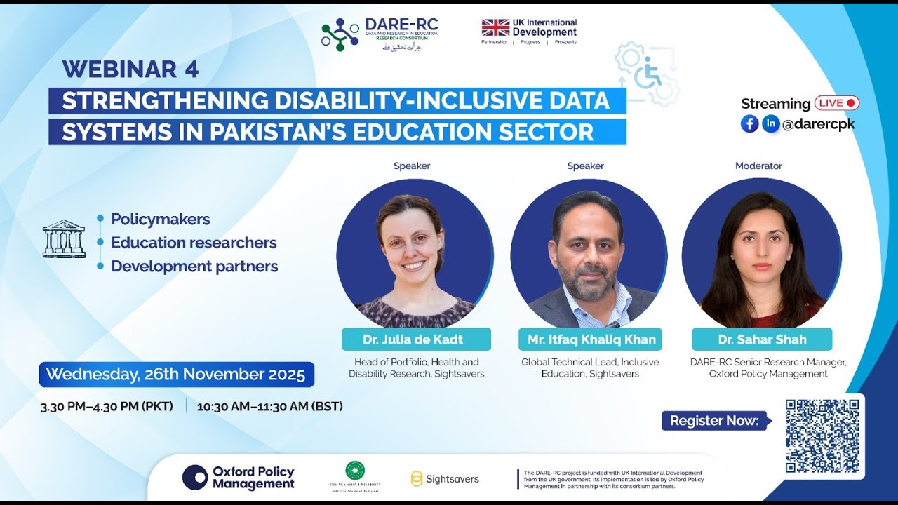 DARE-RC Webinar | Strengthening Disability-Inclusive Data Systems in Pakistan’s Education Sector
