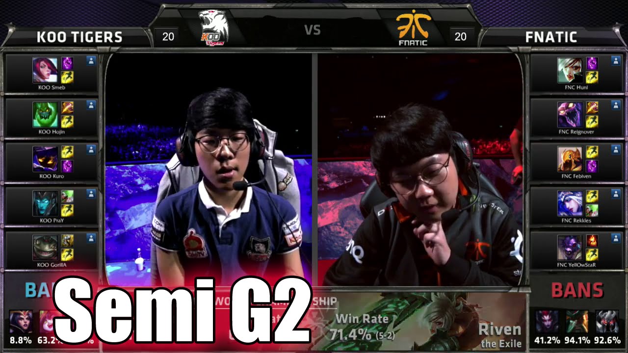 Fnatic vs KOO Tigers | Game 2 Semi Finals LoL S5 World Championship 2015 | FNC vs KOO G2 Worlds