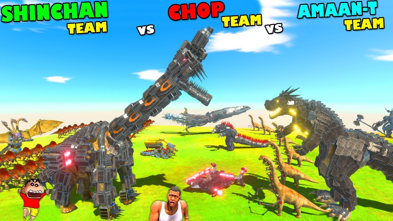 SHINCHAN UPGRADED TEAM vs CHOP TEAM vs AMAAN TEAM in Animal Revolt Battle Simulator | Dinosaur Game