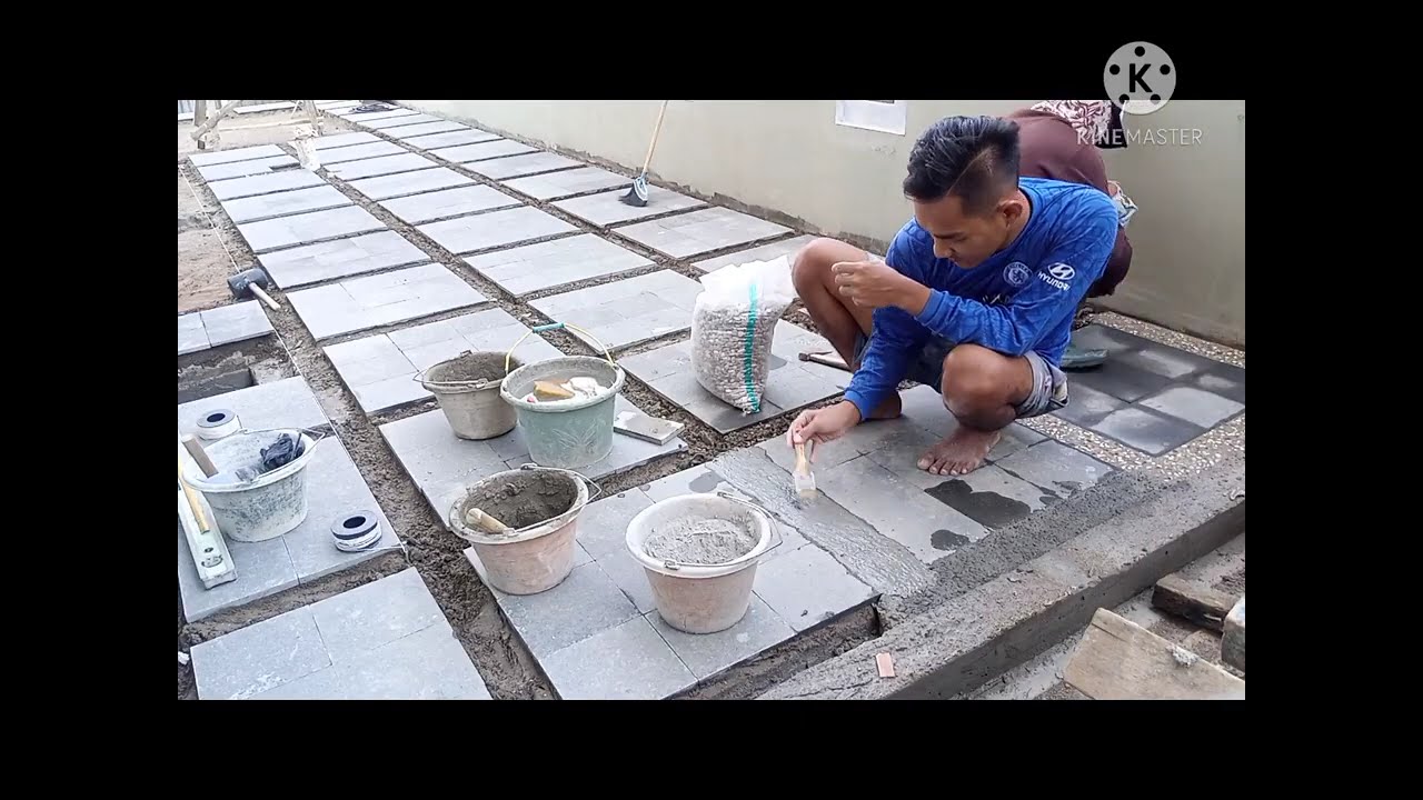 pemasangan batu alam + batu sikat