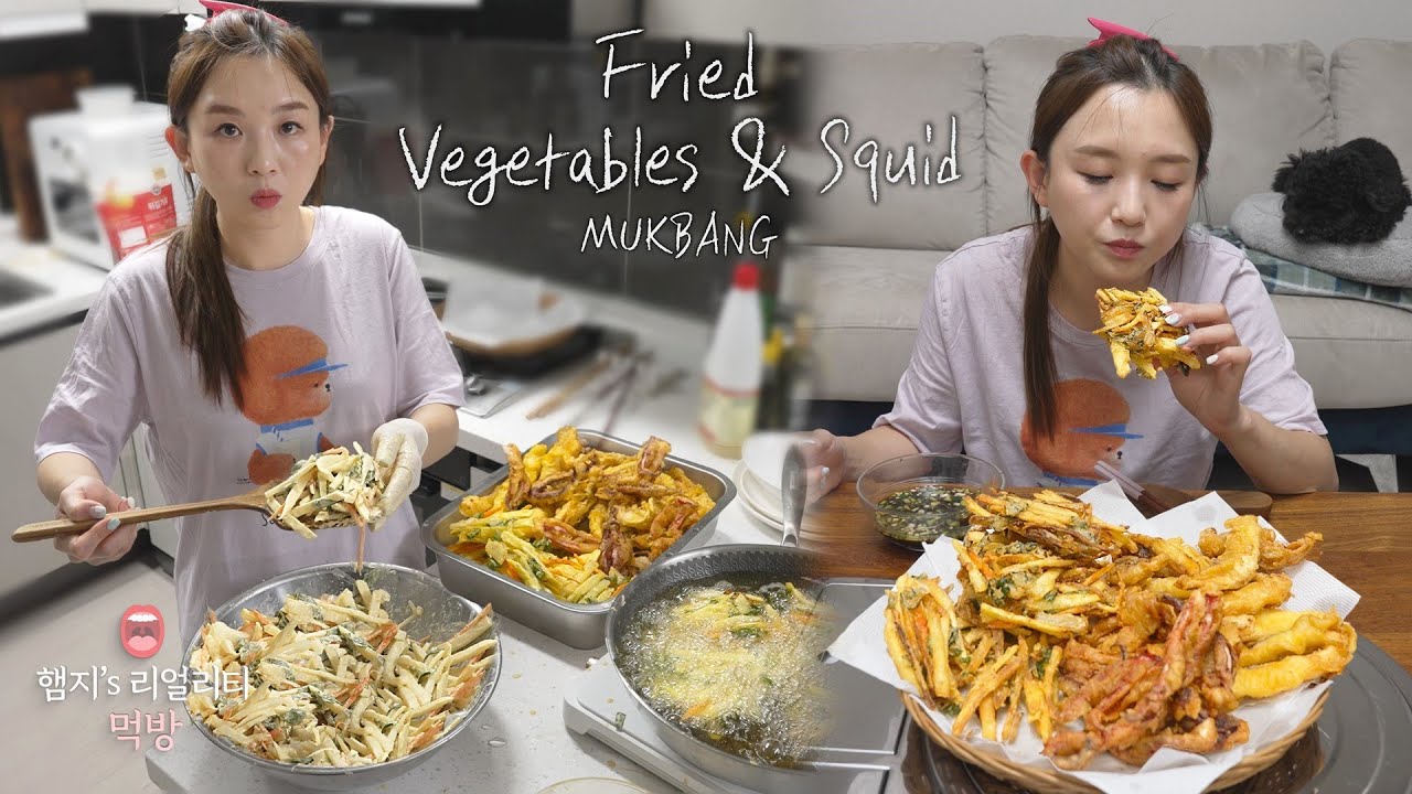 리얼먹방▶분식집 스타일 야채튀김 & 오징어튀김 만들기☆ ft.맥주ㅣDeep Fried Vegetable & SquidㅣMUKBANGㅣ