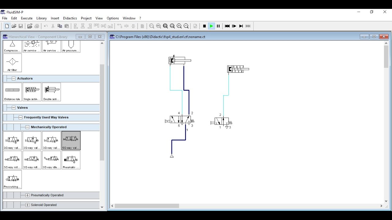 Pneumatics ORed example on Fluidsim