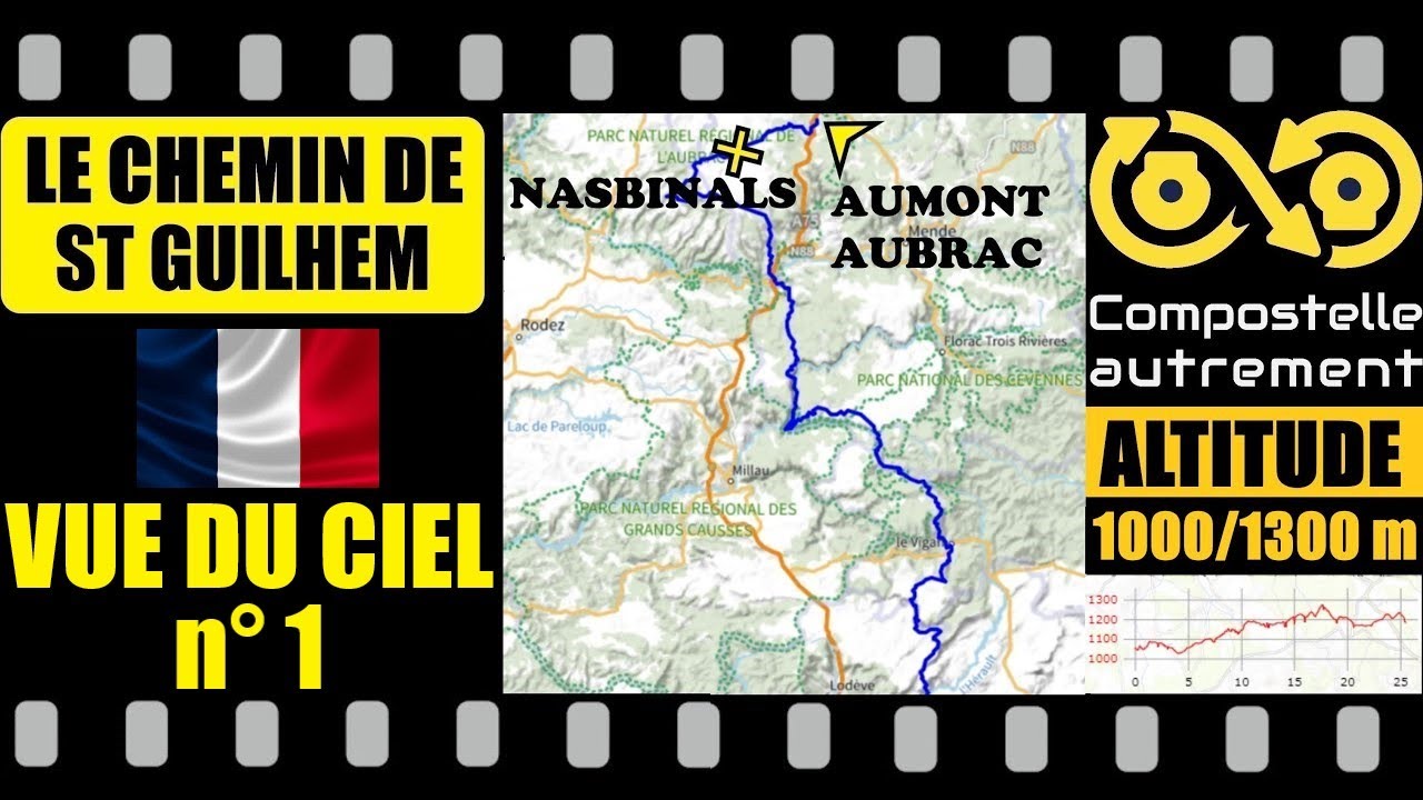 Chemin de St Guilhem VUE DU CIEL N°1 d'Aumont Aubrac à Nasbinals, variante #compostelle #gr65