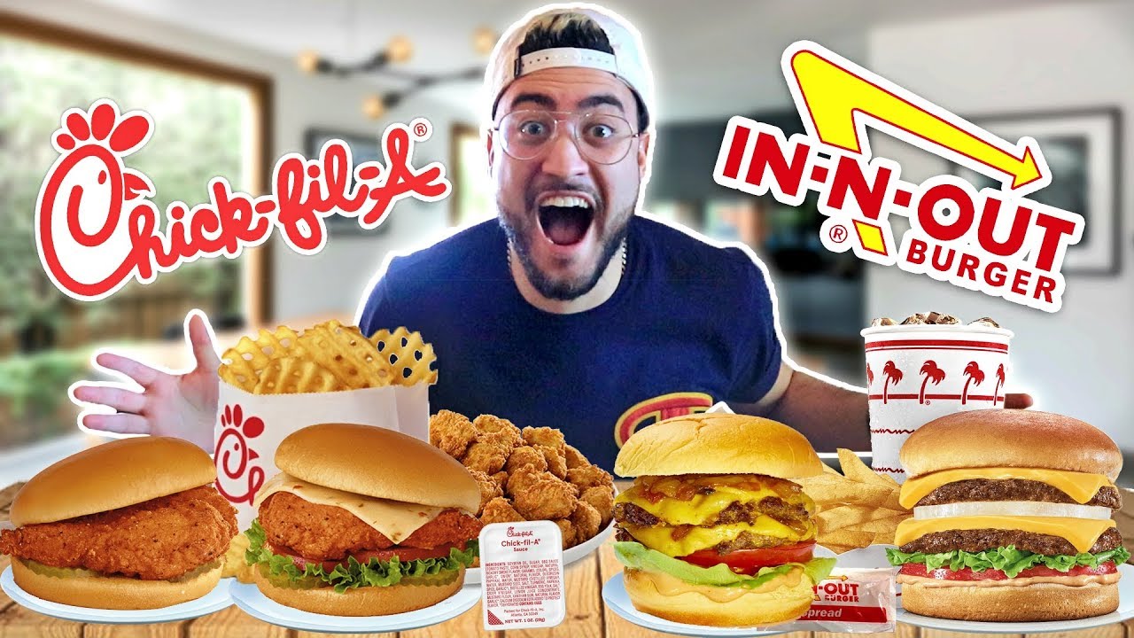IN-N-OUT VS. CHICK-FIL-A  FOOD CHALLENGE !! (Most Popular Items on the Menu 🍔🍟)