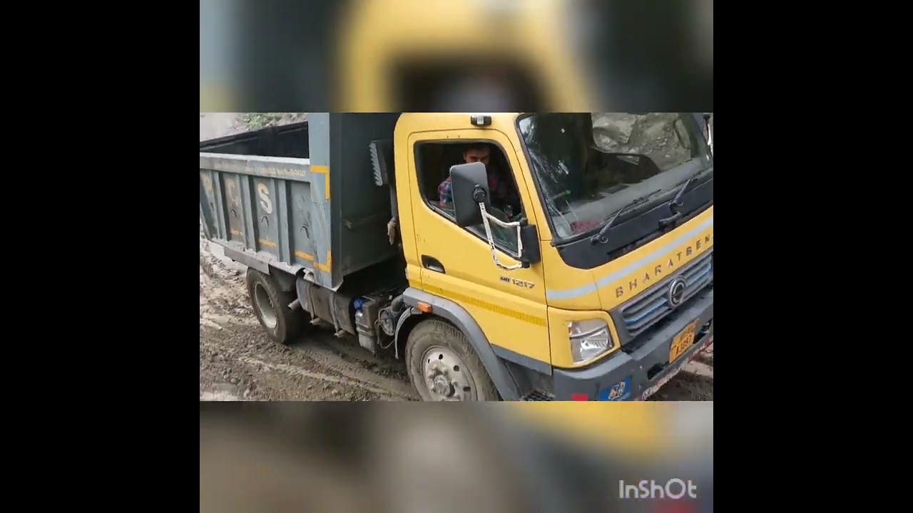 bharatbenz 1217 Tipper struggle to climb uphill after rain #BHARATBENZ  @BharatBenzTrucks1