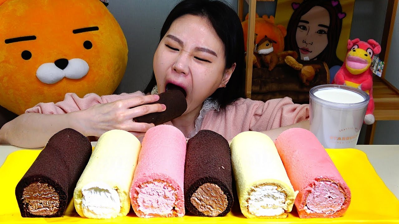 귀찮아서 통으로 머거찌롤 모찌롤케이크 먹방 Mukbang