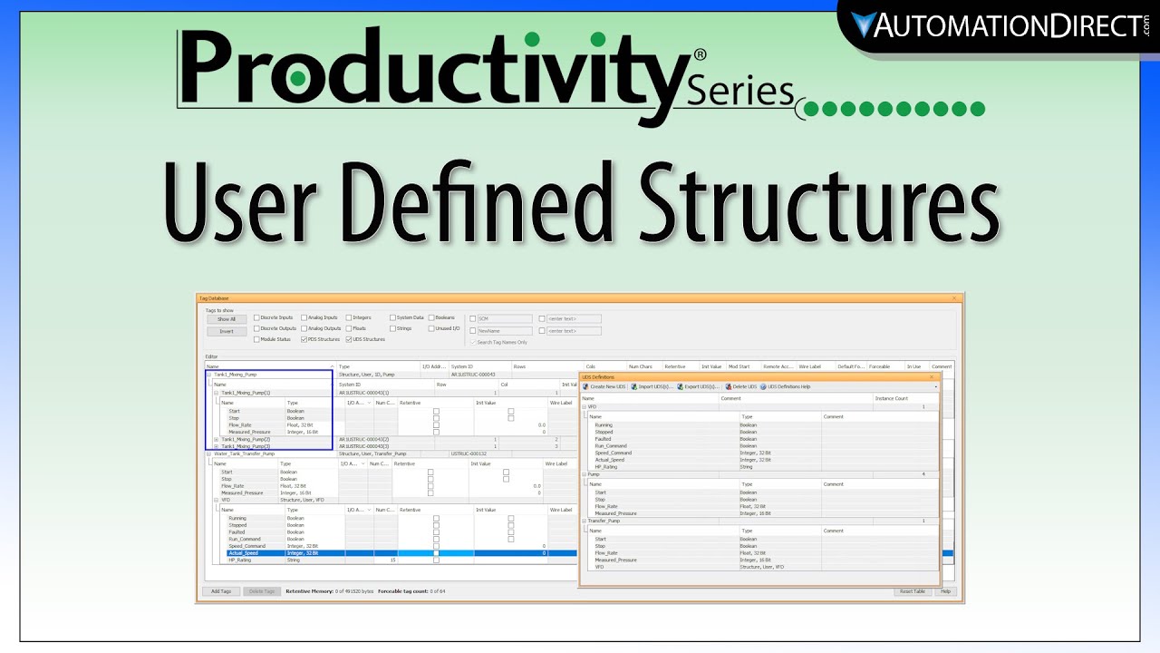 Productivity Series PLCs: UDS (User Defined Structures) Custom Tag Groups from AutomationDirect