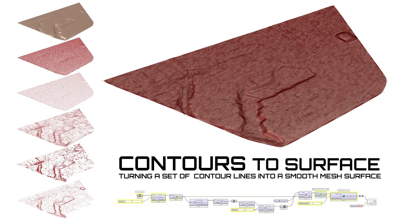 Contour lines from Survey or GIS to surface mesh Full Tutorial Rhino and Grasshopper