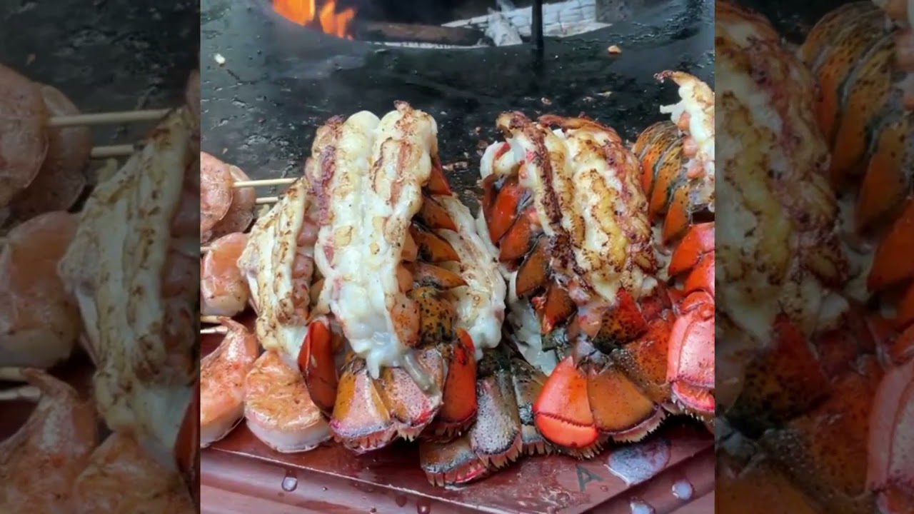 Shrimps and Lobster Grilled on Salt Cooking Block - Pink Salt Wall