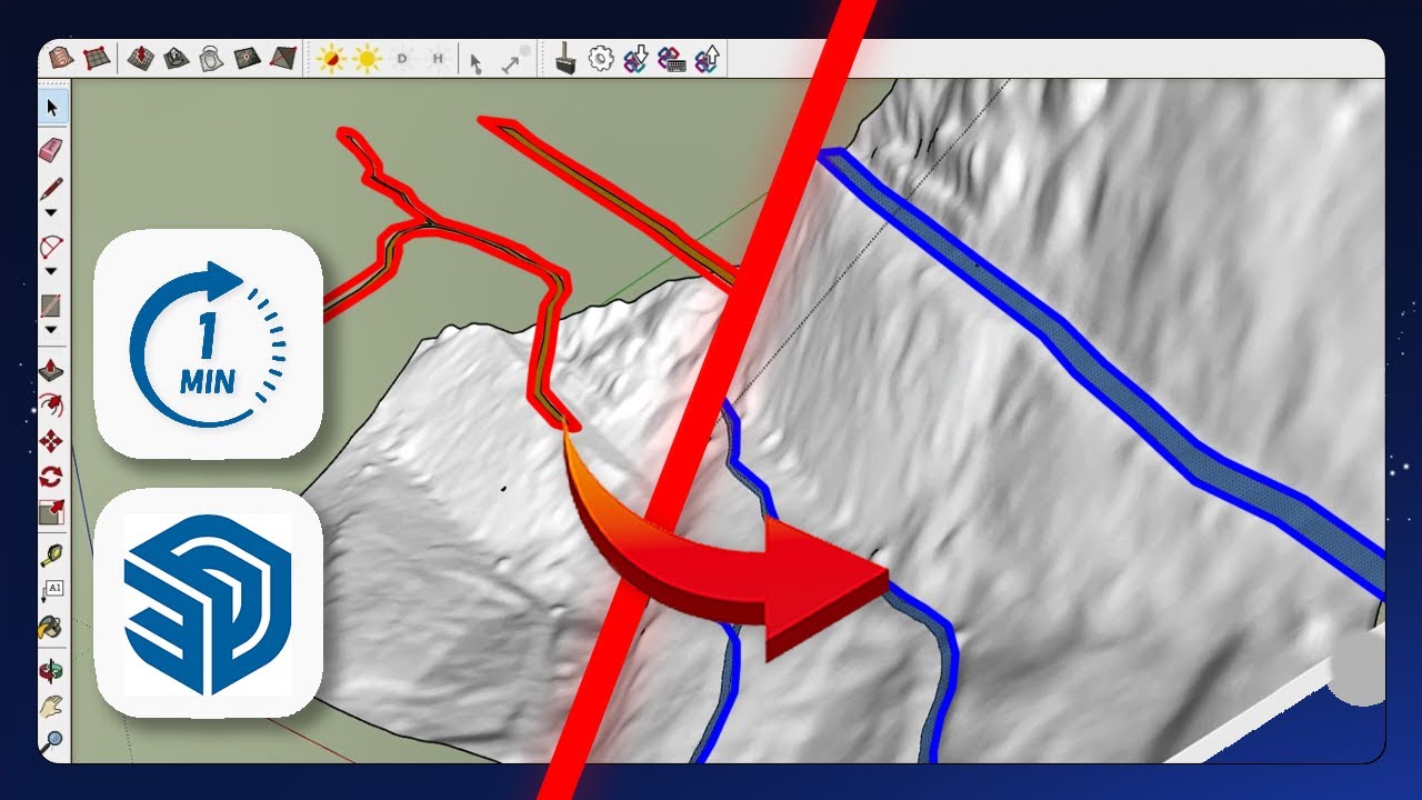 SketchUp - How to Project 2D Road Outlines onto a 3D Ground Mesh - Method 1