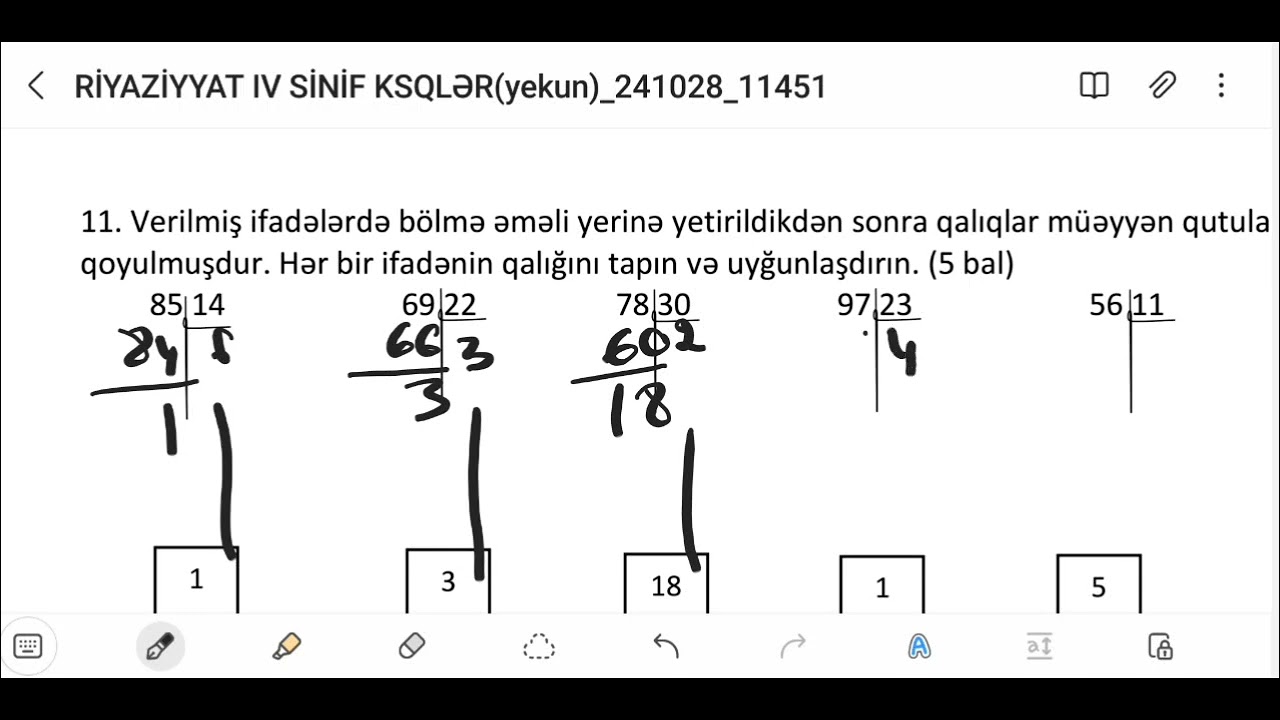 4-cü sinif Riyaziyyat KSQ 3