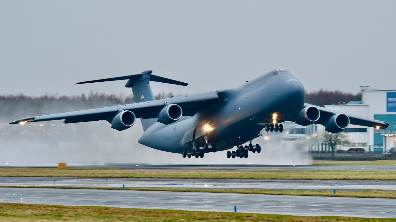 Huge C5M Soaking Wet Takeoff at Prestwick Airport!