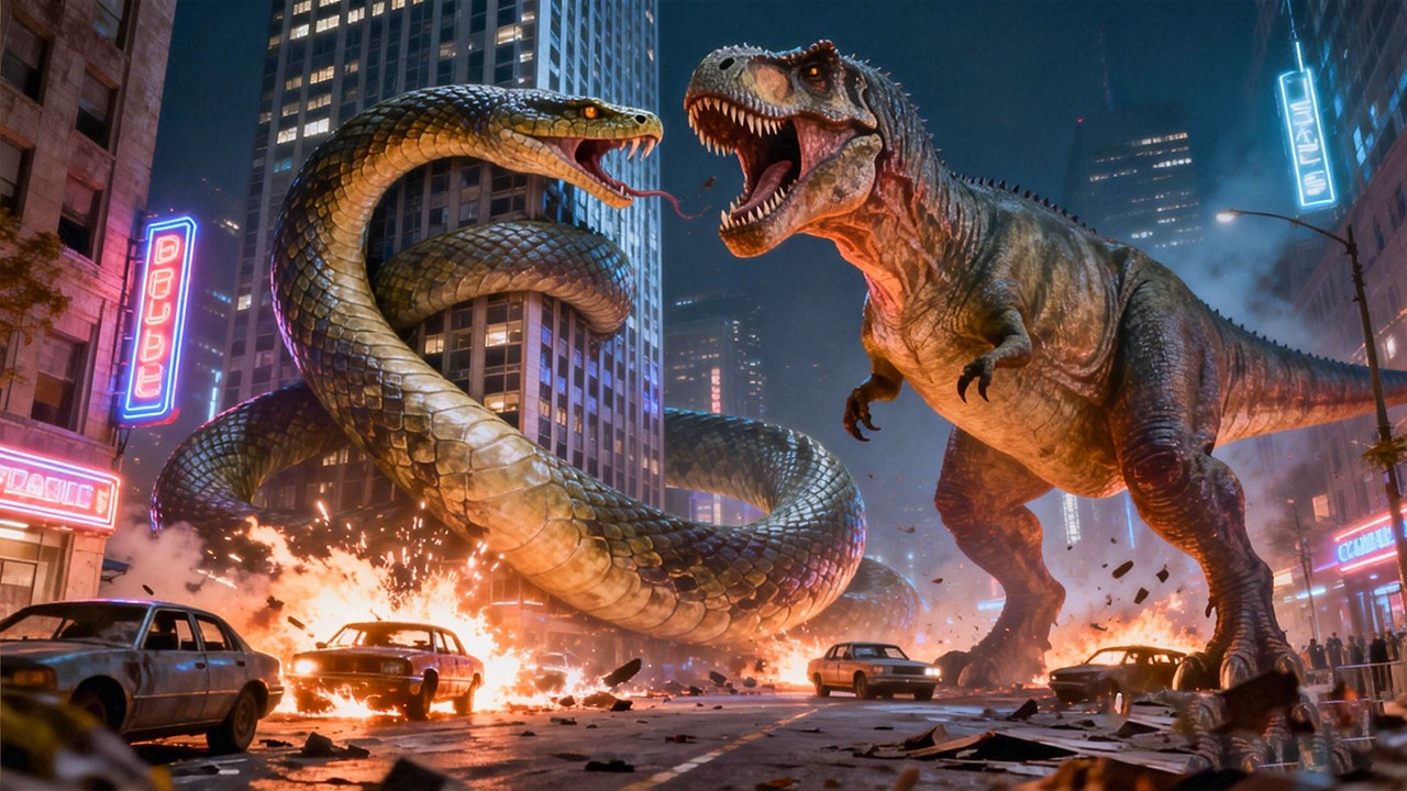 【2026双兽逆战】异变暴龙VS变异巨蛇！巨蛇一口噬龙，惊天逆转！#异变暴龙 #惊悚 #怪兽 #灾难 #电影 #movie #电影派对 #暴龙 #恐龙 #snake