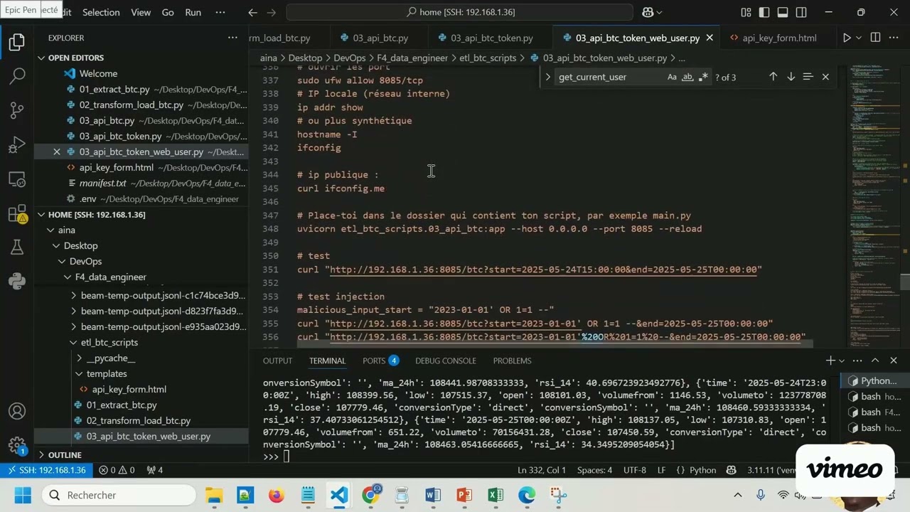 F4_DATA_ENGINEER 14: Générer une clé API JWT depuis une interface web Python