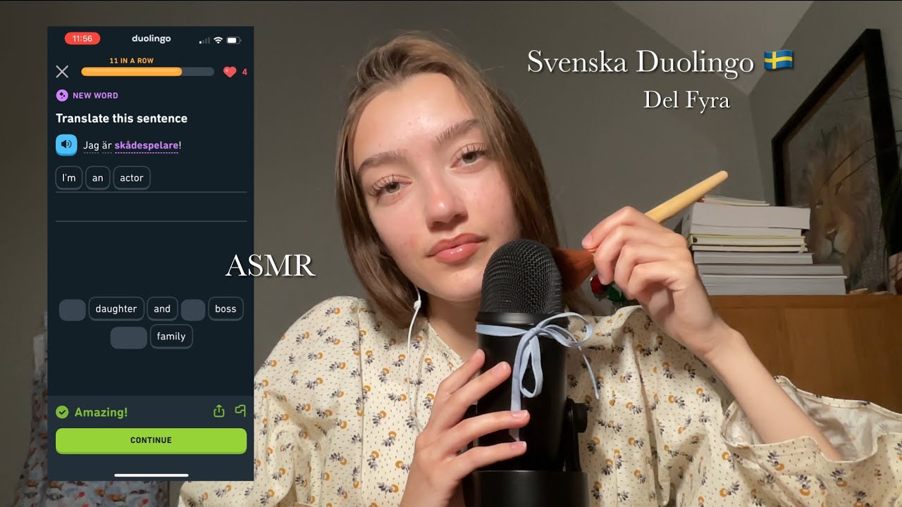 ASMR på Svenska på Duolingo Del Fyra| Swedish Duolingo pt.4| Clicky whispers + Mic brushing
