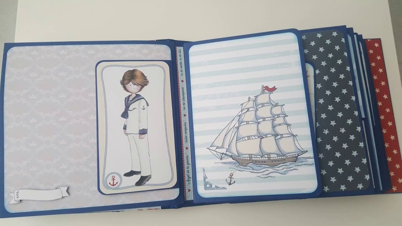 Album scrapbooking, comunión niño, encuadernación en espina