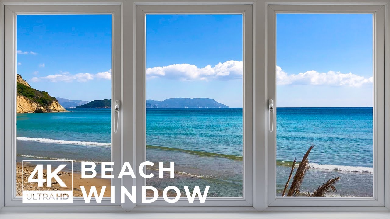 4K Greece Beach window view - Relaxing, Calming, Ambience