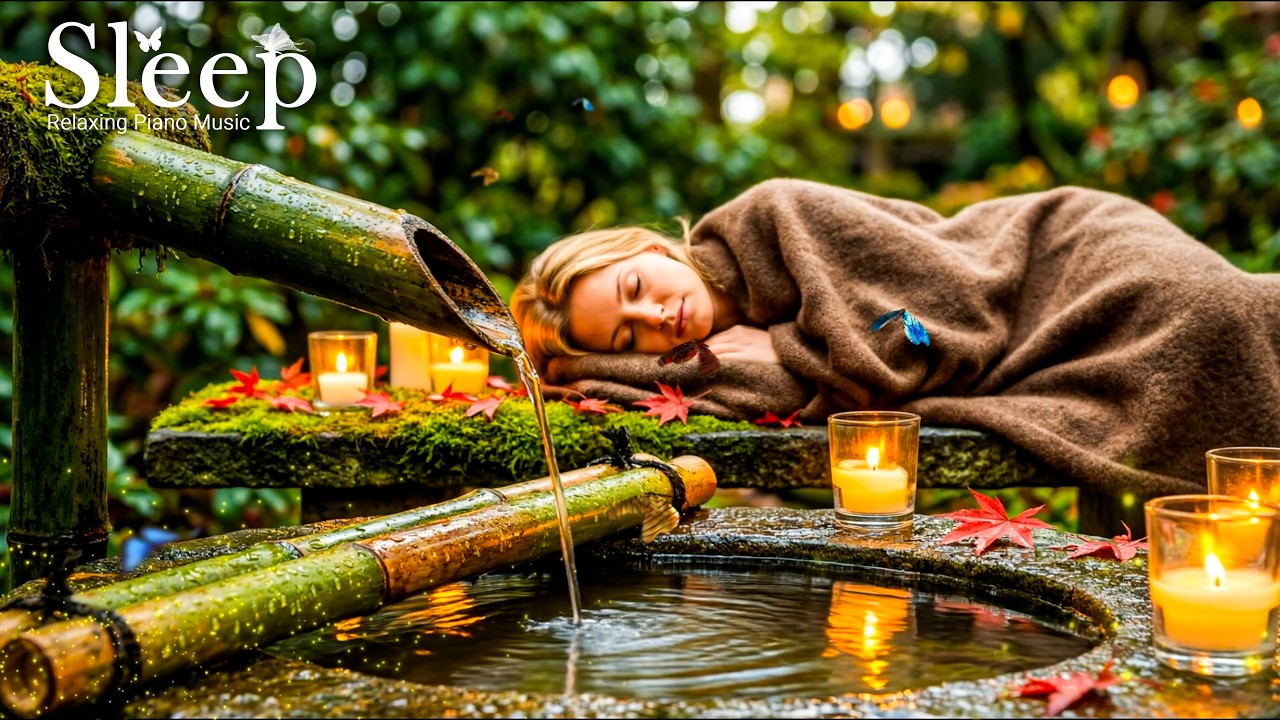 Sleep with Bamboo Water 🍁 Soft Piano & Water Sounds 🌿 Deep Relaxation