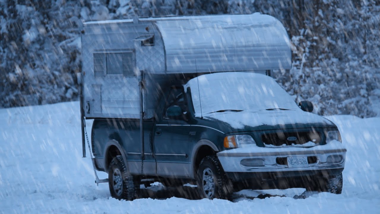 Truck Camping Alone in a Winter Storm on CHRISTMAS