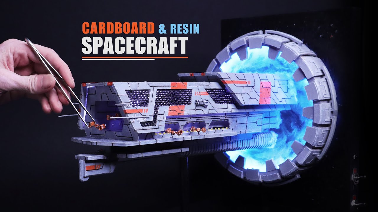 Spaceship and Jump Gate made from cardboard and epoxy resin.