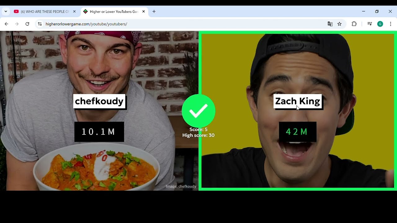Higher or Lower YouTubers Game