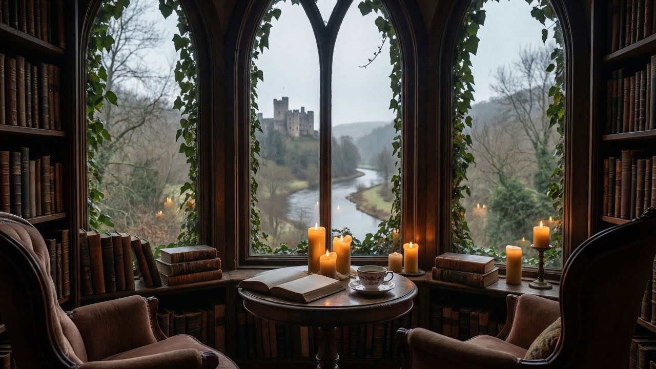 The First Spring Rain 🌧️ Candlelight, Books & an Old Stone Village | Dark Academia Piano