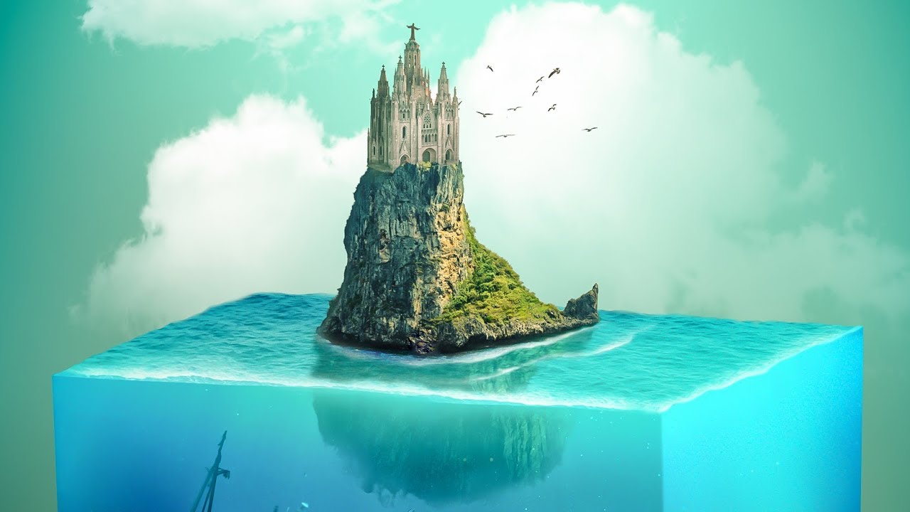 [photoshop manipulation] isometric island manipulation(포토샵합성_네모 바다 만들기)