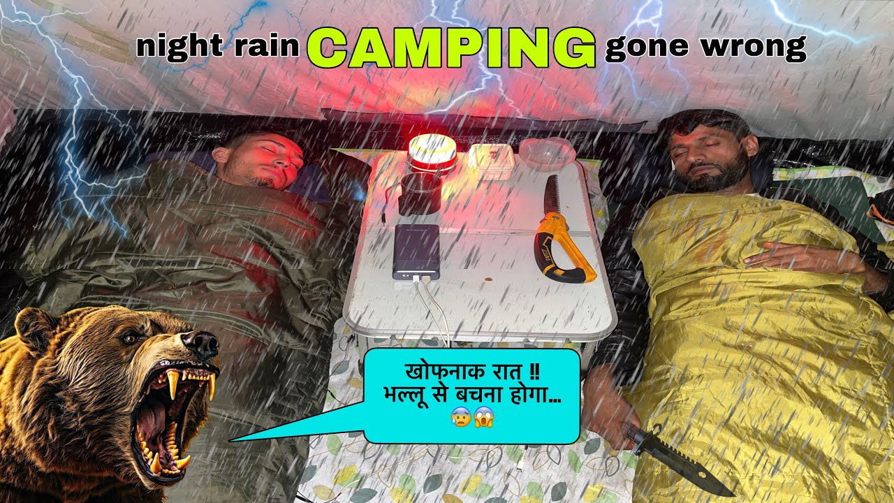 Group Rain Camping At Night In a Haunted Forest | Wild Bear Visit My Camp Area | Camping Trip |#rain