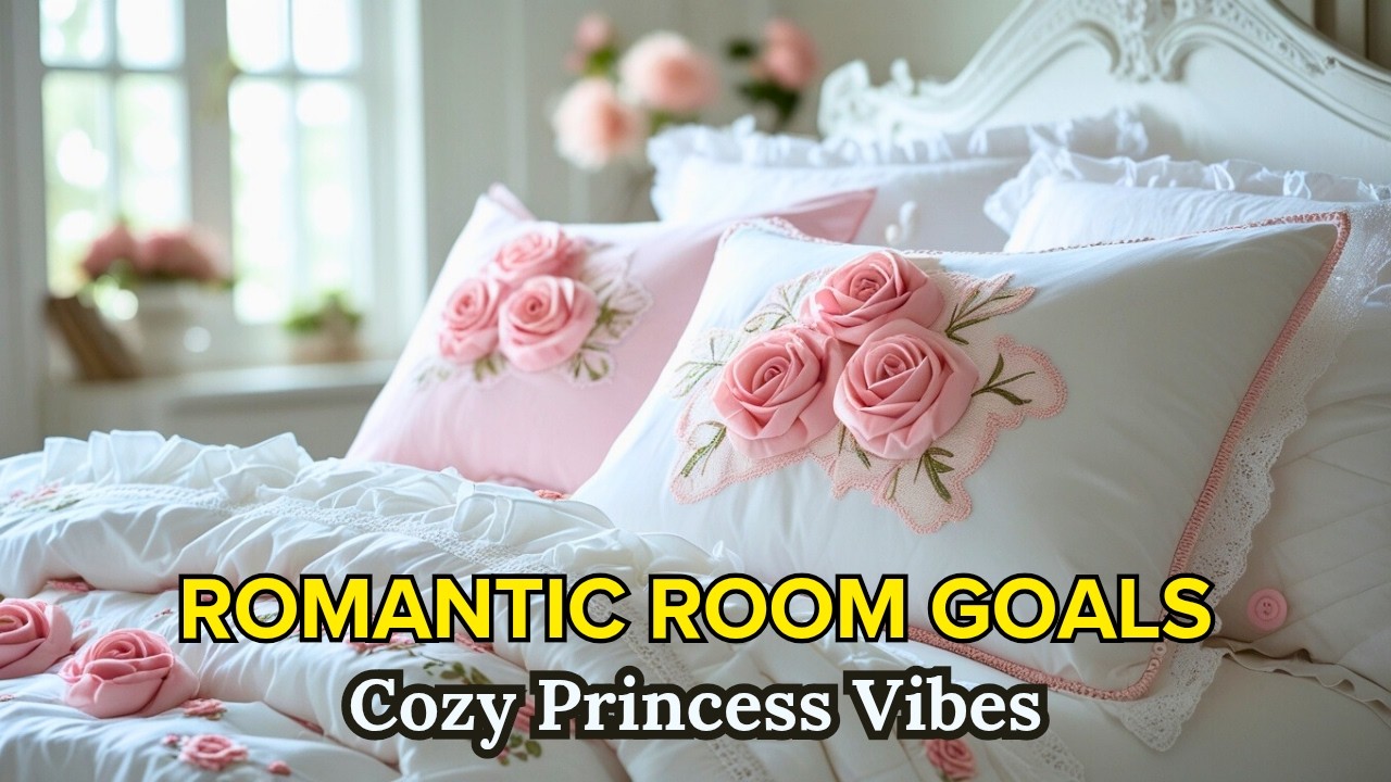 🌷 Step Into a Dreamy Bright White Shabby Chic Bedroom with Pink Roses
