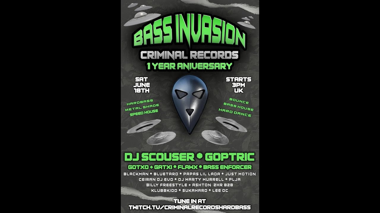 Bass Invasion - Criminal Records 1st Birthday 2022 Twitch Stream - Dj Scouser Set
