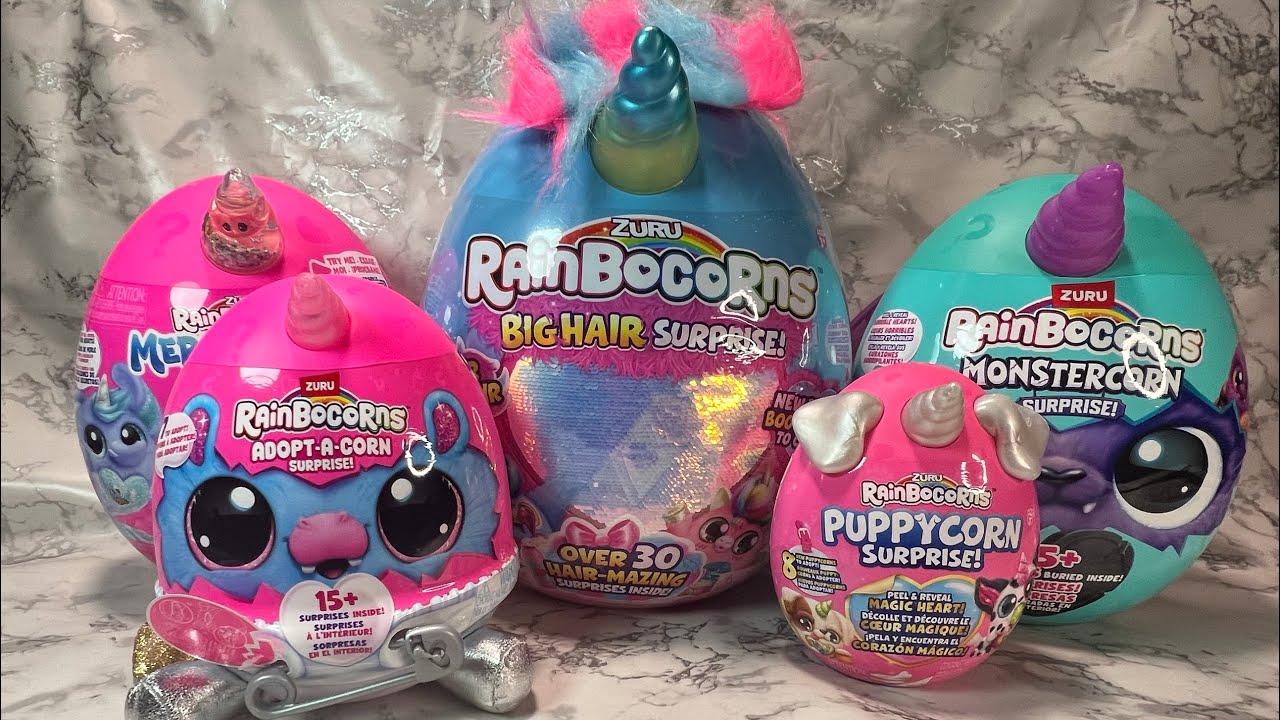 ASMR Surprise Mystery Unboxing Rainbocorns Puppycorn Mermaidcorn Monstercorn Big Hair Adoptacorn