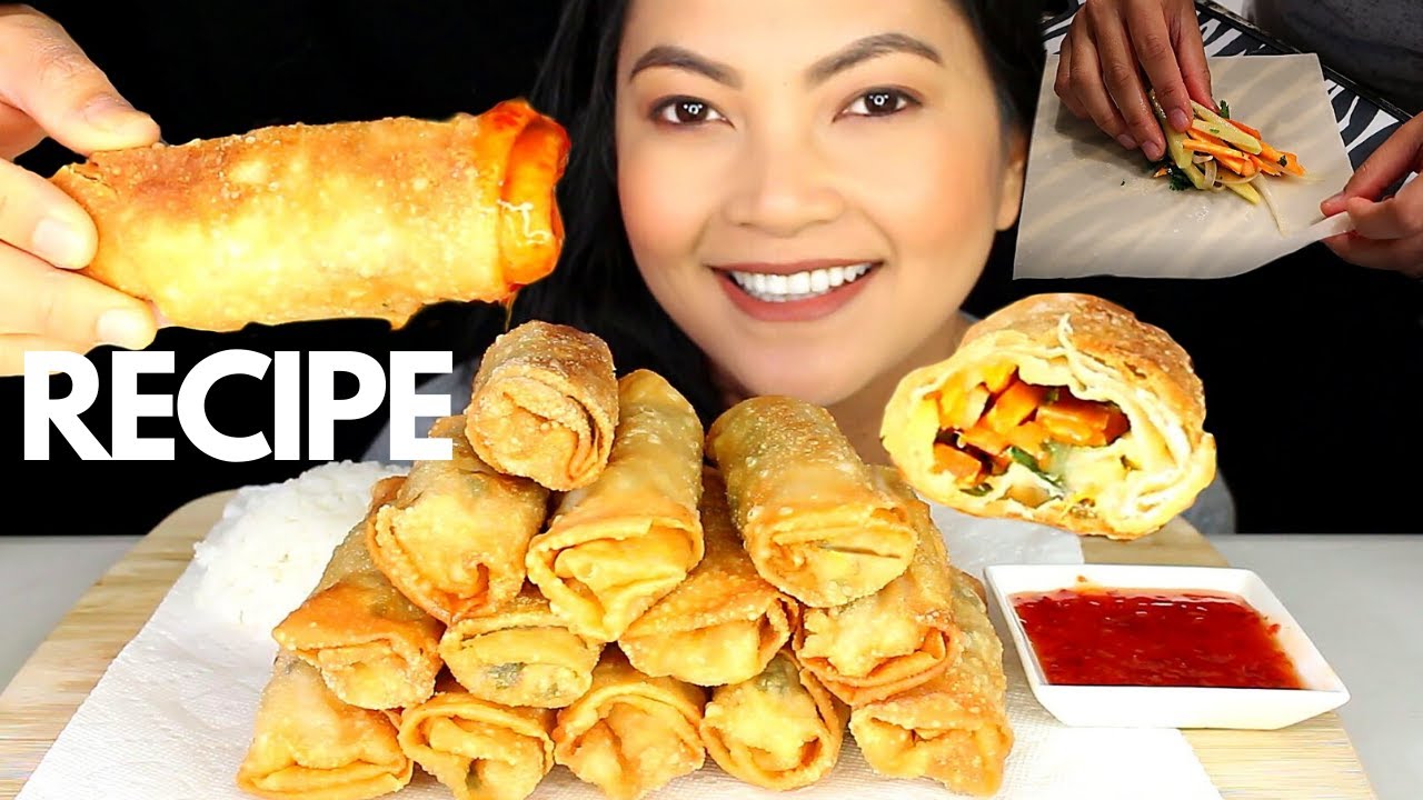 THE BEST VEGGIE EGG ROLLS Asmr Cooking and Mukbang Super Crunchy!!! 야채 계란 롤