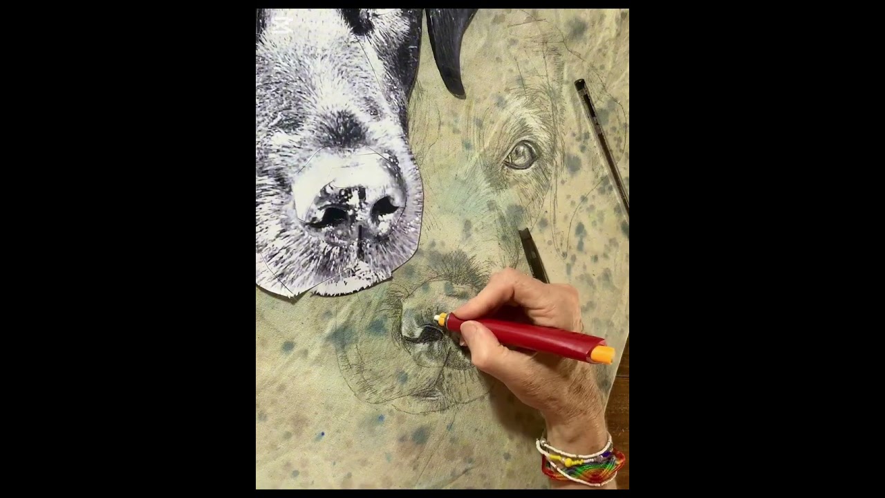 Starting a Pet Portrait in Textile Art | Black Labrador