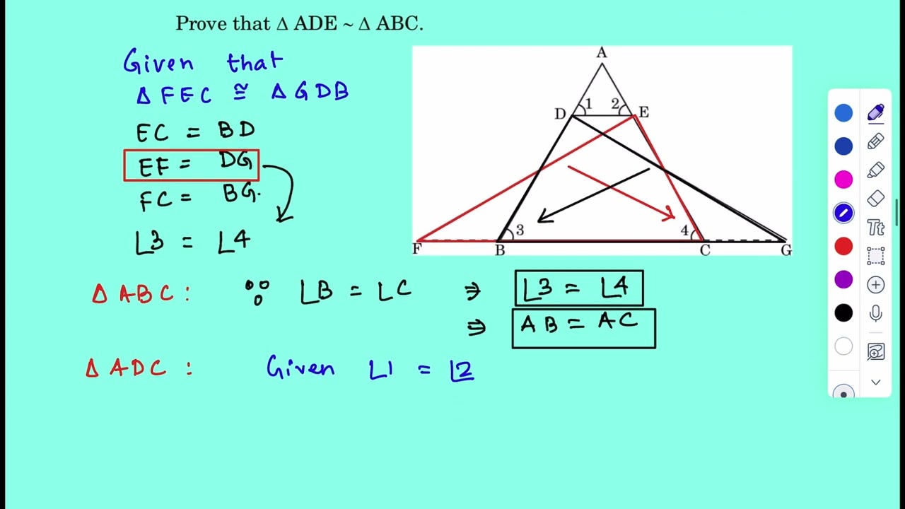 In the given figure, △FEC≅△GDB and ∠1=∠2.Prove that △ADE∼△ABC.