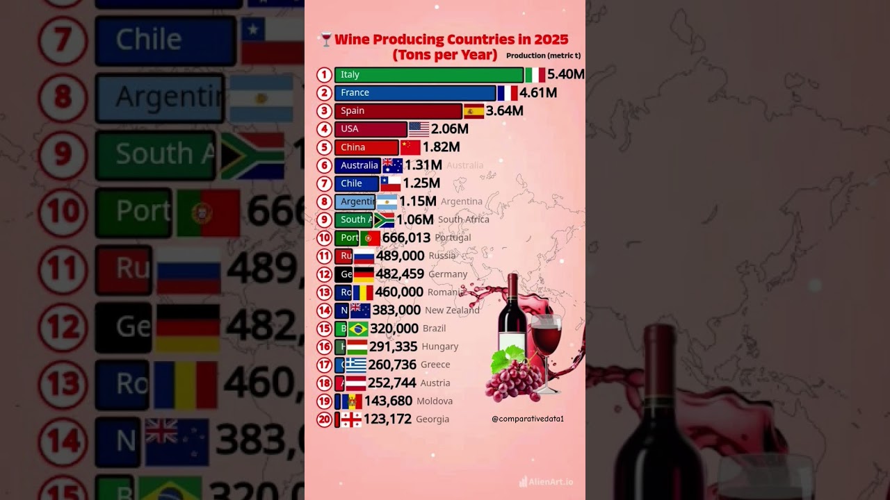 🍷 Top 20 Wine Producing Countries in 2025 | Global Wine Production Ranking 