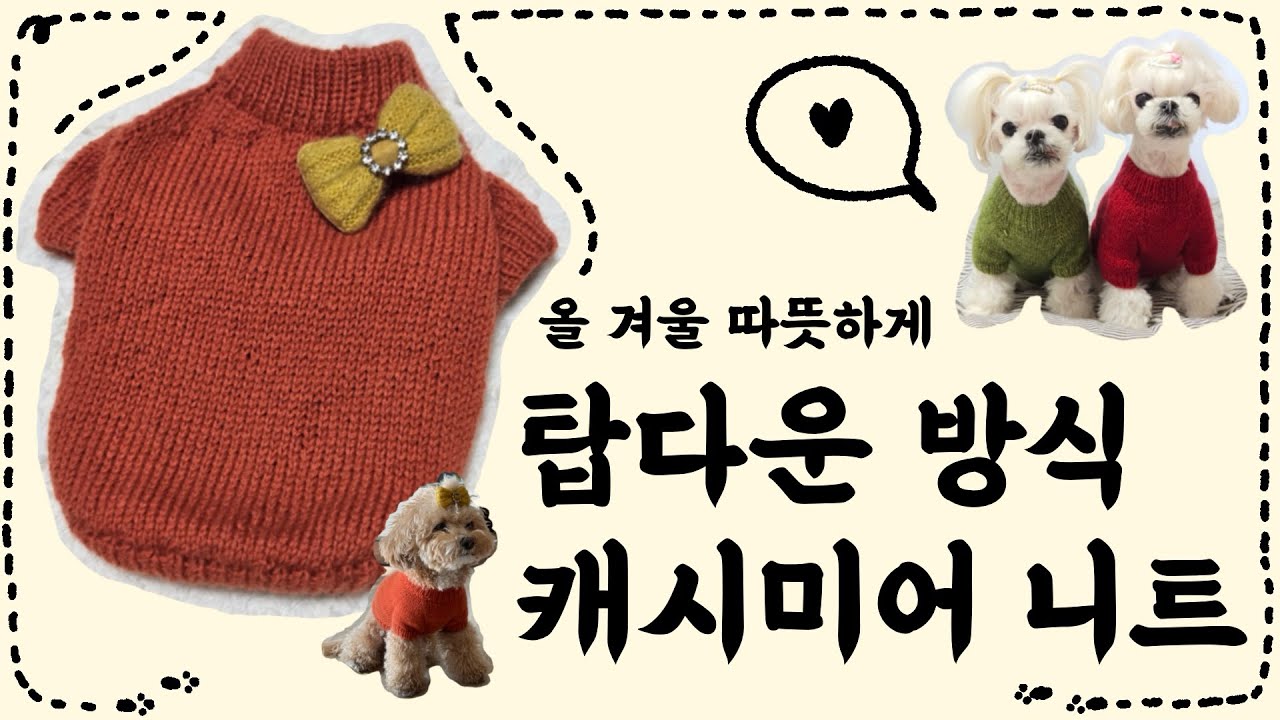 (3) 탑다운 방식으로 뜨는 강아지 겨울옷 만들기 (대바늘뜨기) 