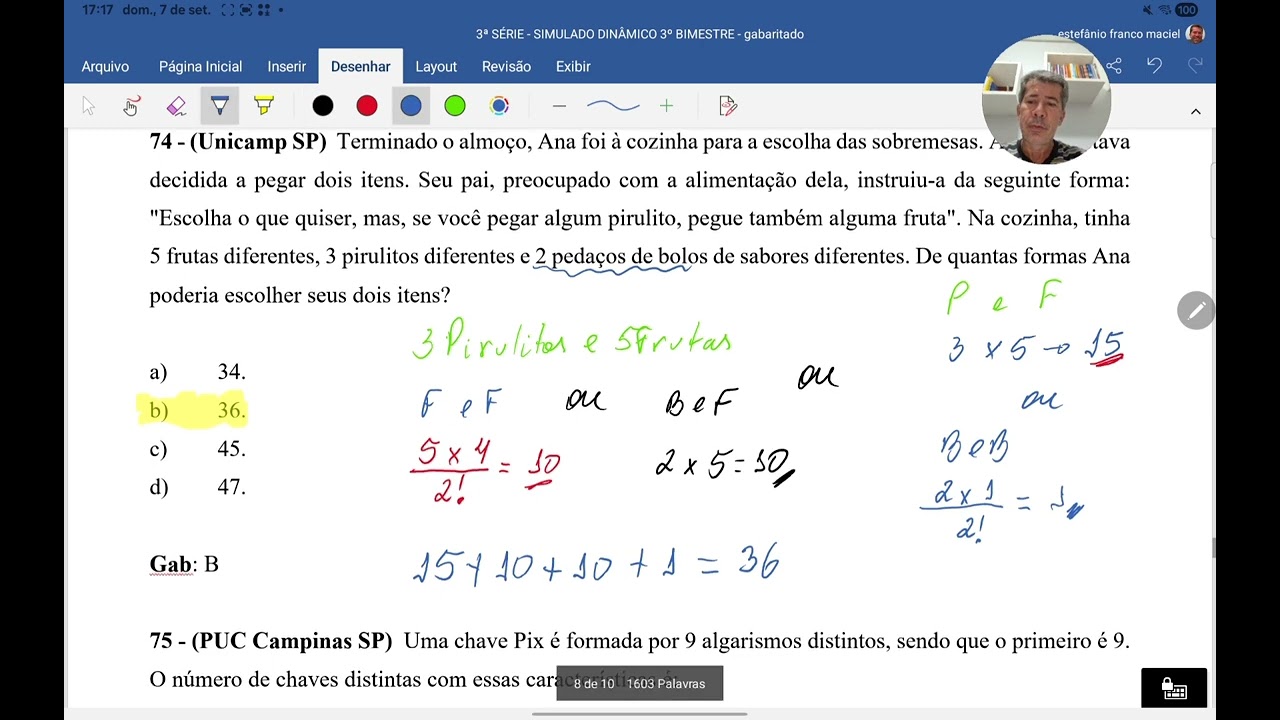 Resolução de exercícios sobre análise combinatória 