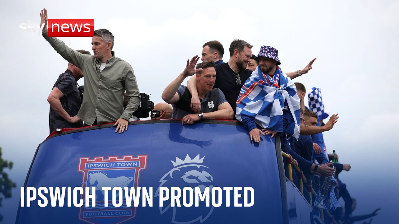 Ipswich Town fans enjoy 'long-awaited' open-top bus celebrations after Premier League promotion