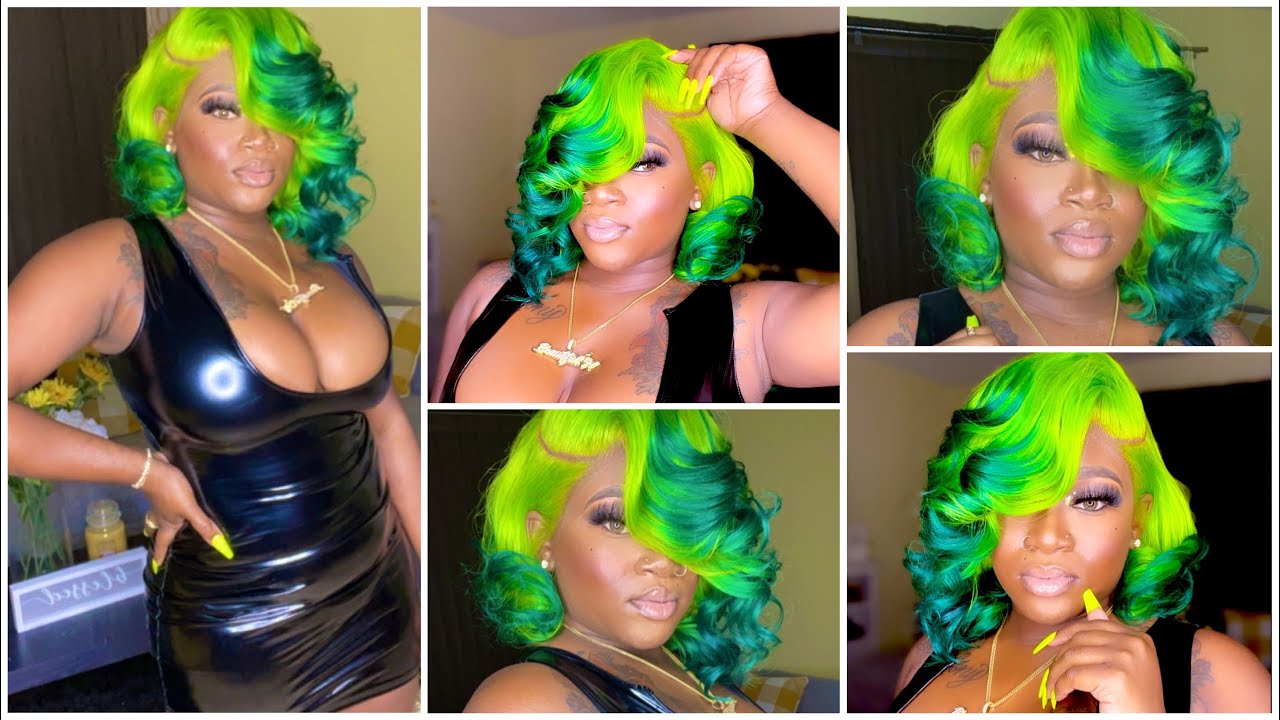 Color & Install 💚|Lime Green Ombré, Lace Closure Quickweave Curled Bob 💚|TheBeautifulHustlerBrand