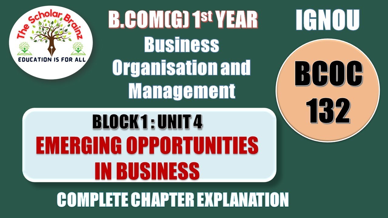 IGNOU BCOMG BCOC 132 Business organisation and management Unit 4 Emerging Opportunities in Business
