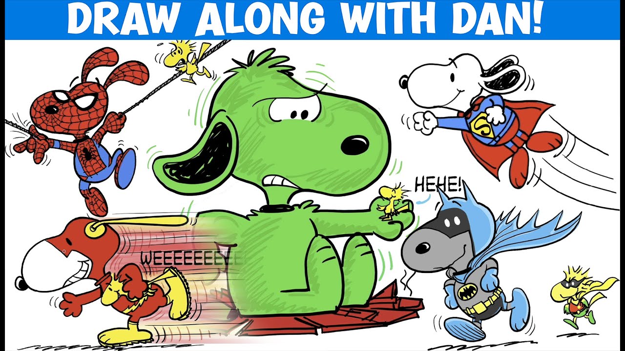 5 Superhero Snoopys in 5 minutes! Drawn as Spider-man, Batman, Superman, The Flash, and The HULK!